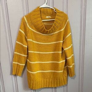 Stylish Mustard and Cream Cowl Neck Sweater